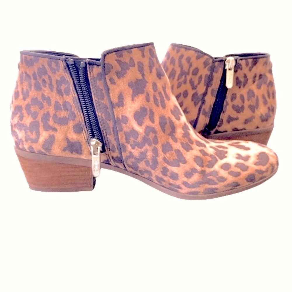 NEW! SAM EDELMAN Circus Ankle Boots Preston Leopard Print Side Zipper Size 8